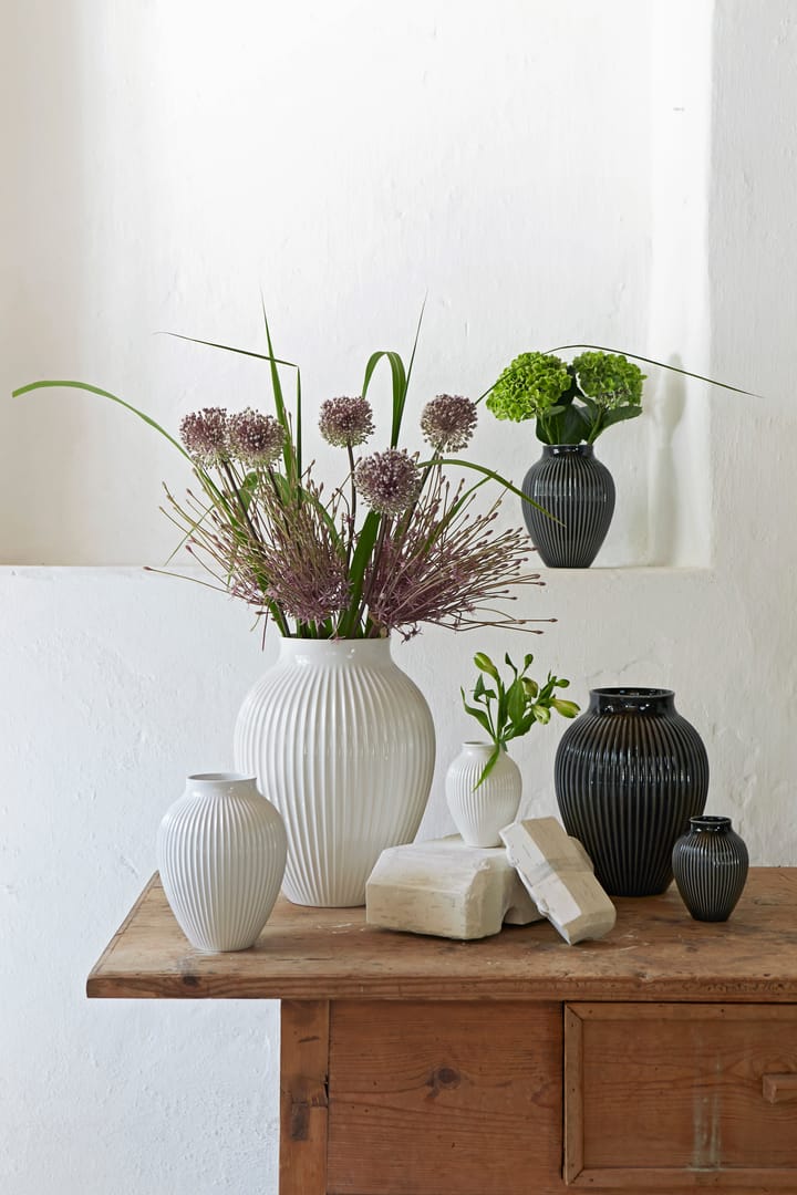 Knabstrup vaas geribbeld 35 cm, Wit Knabstrup Keramik