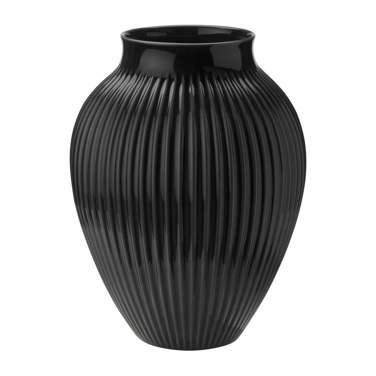 Knabstrup Keramik Knabstrup vaas geribbeld 35 cm Zwart