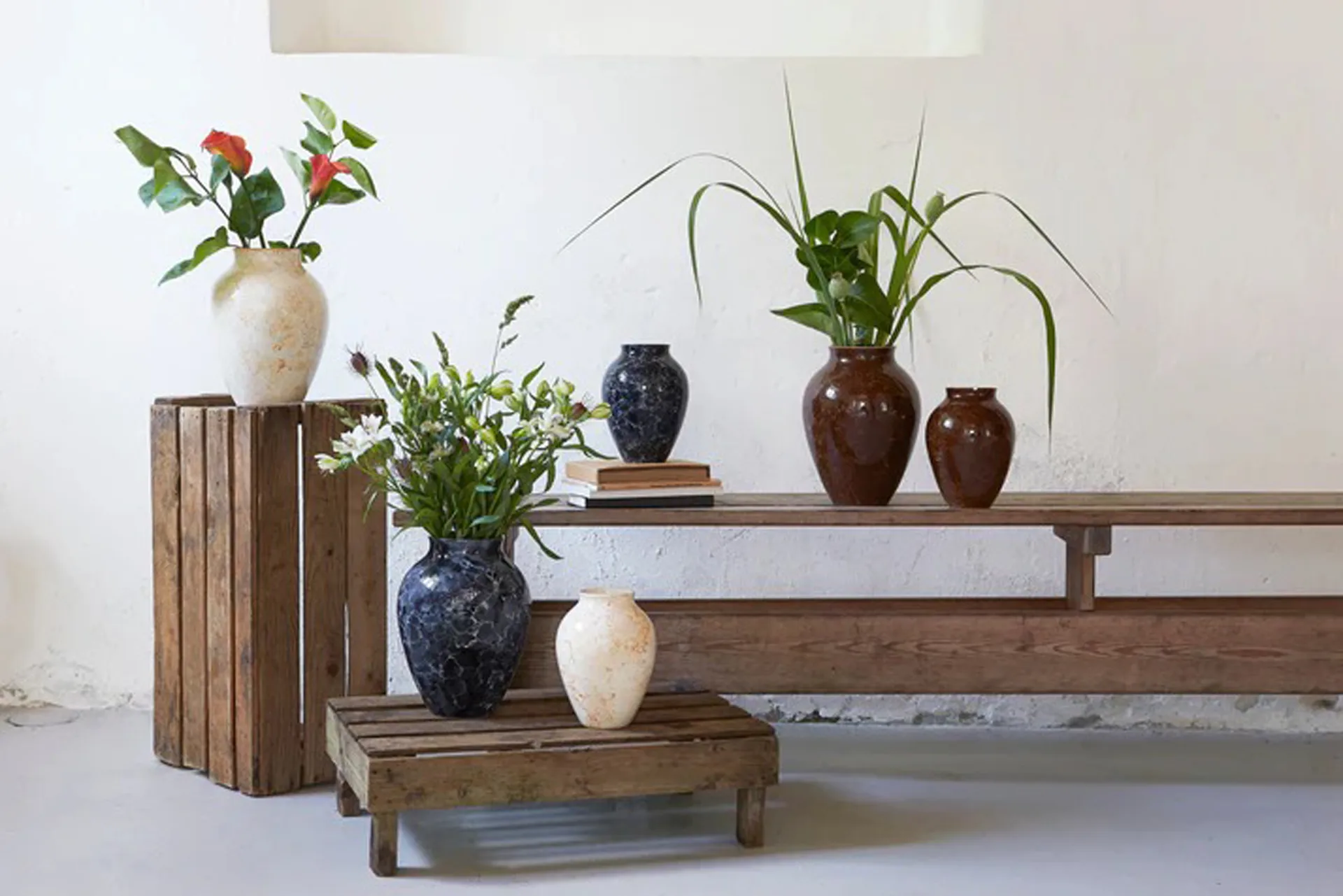 Knabstrup vaas Natura 20 cm, Wit-lichtbruin Knabstrup Keramik