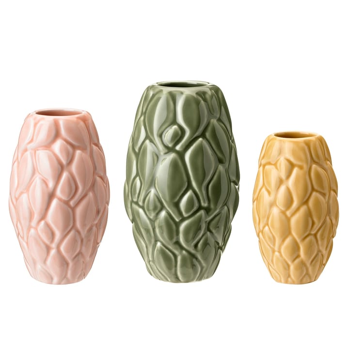 Leaf vaas 3- pack - Roze-groen-geel - Knabstrup Keramik