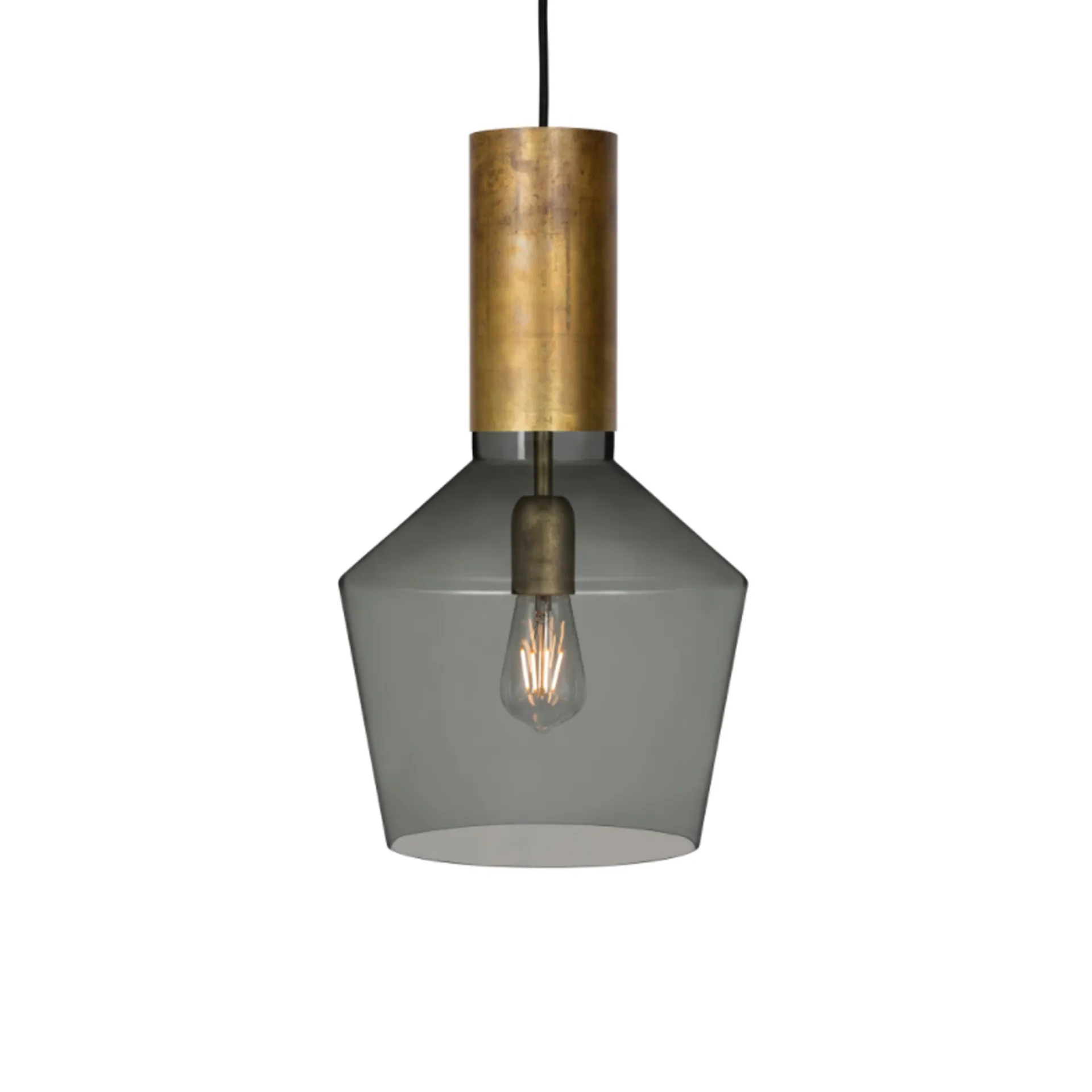 Fenomen hanglamp, Gerookt glas-ruw messing-breed Konsthantverk