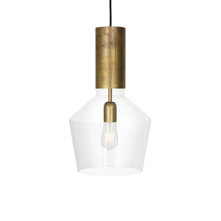 Fenomen hanglamp - glas helder, ruw messing, breed - Konsthantverk