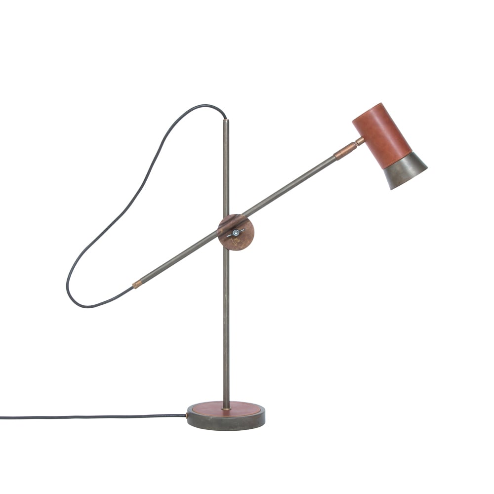 Konsthantverk Kusk tafellamp ijzeroxide/bruin leer