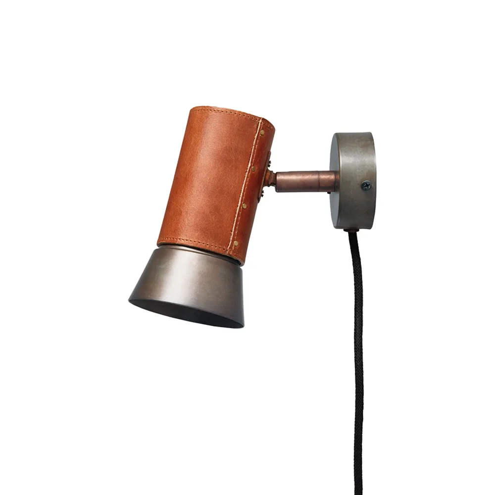 Kusk wandlamp, ijzeroxide/bruin leer Konsthantverk