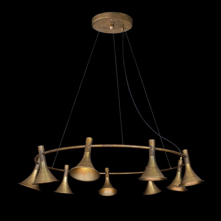 Megafon 9 - Lage plafondlamp, ruw messing Konsthantverk