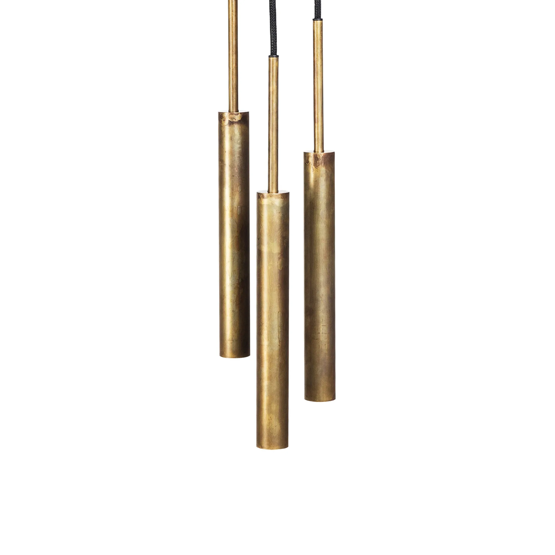 Stav pendel 3 ronde plafondplaat, Ruw messing Konsthantverk