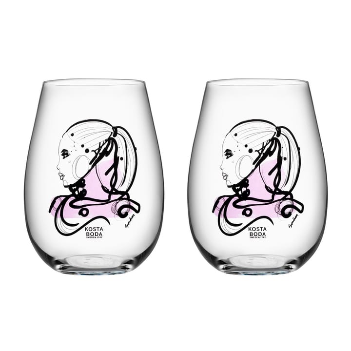 All about you glas 2-pack - love you (roze) - Kosta Boda