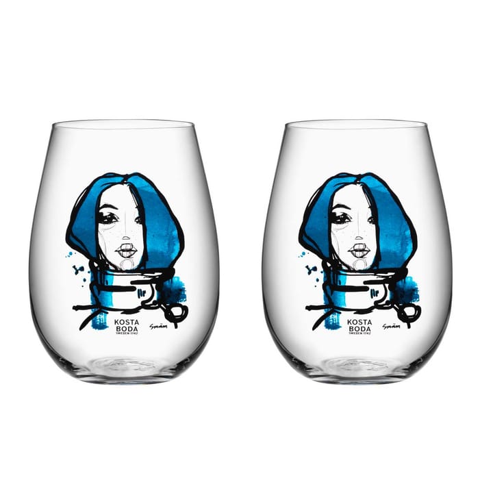 All about you glas 2-pack - miss you (blauw) - Kosta Boda