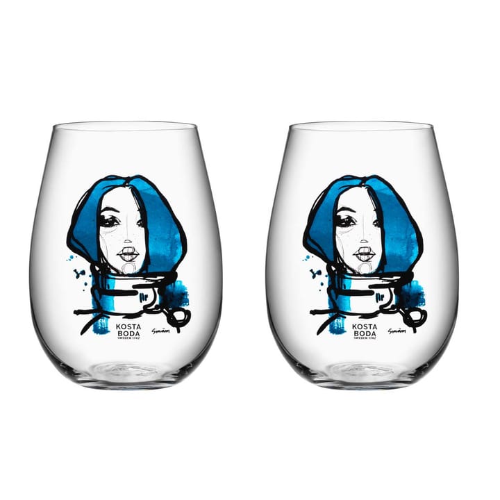 All about you glas 57 cl 2-pack - miss you (blauw) - Kosta Boda