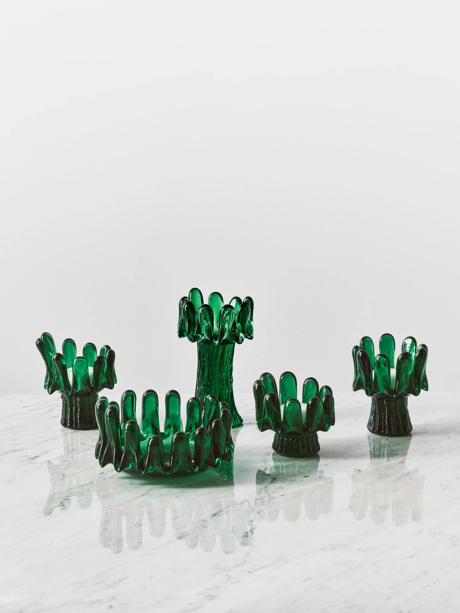 Zonnebloem waxinelichthouder 18 cm, Smaragdgroen Kosta Boda