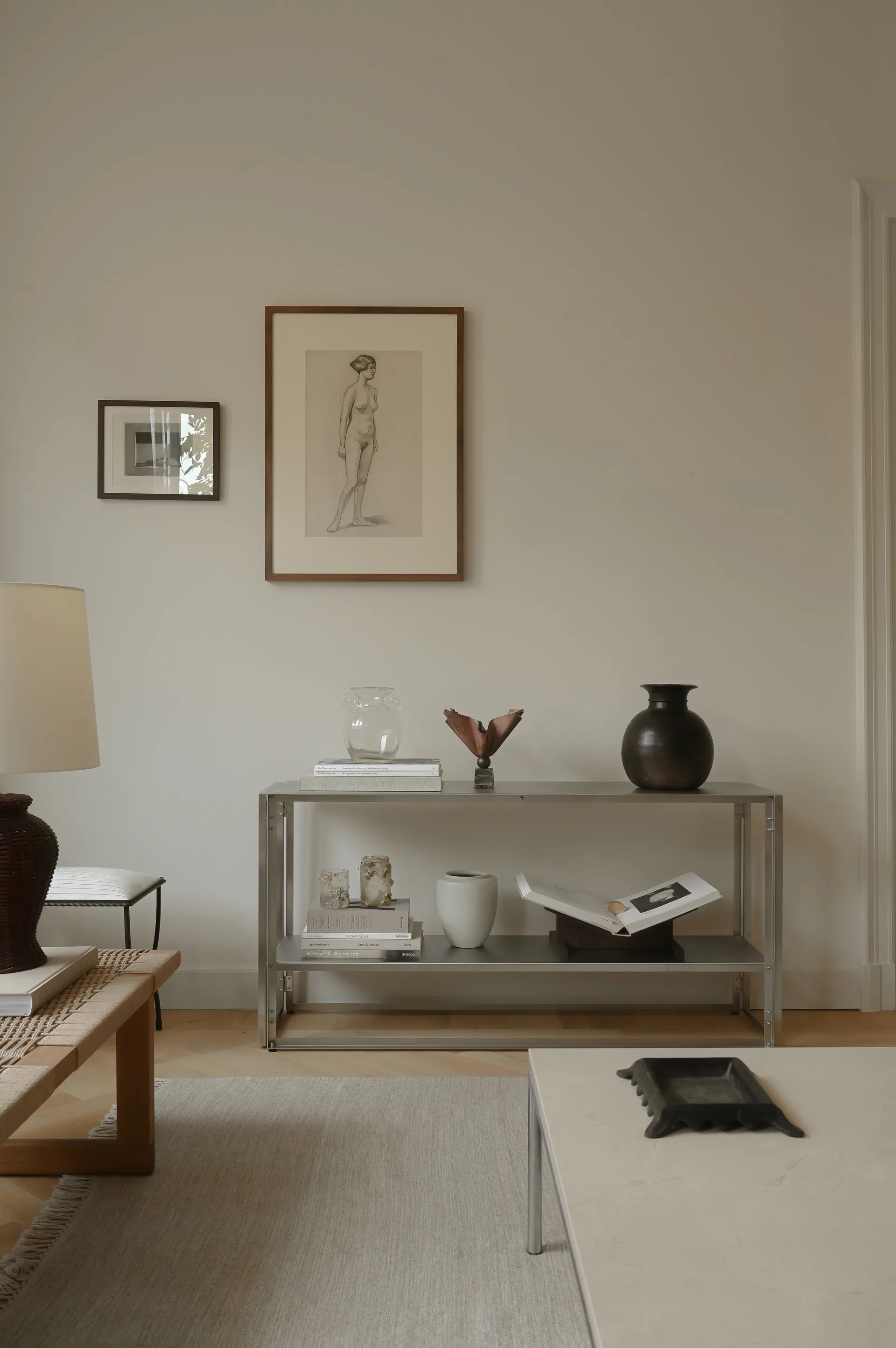 Foldable console 124x60 cm, Geborsteld roestvrij staal Kristina Dam Studio