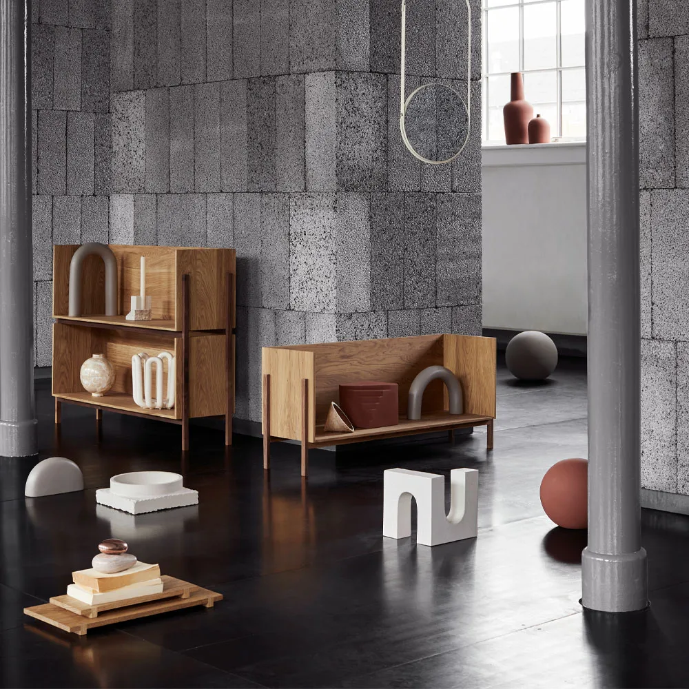 Stack plank, oak, single, donkergeoliede walnoothouten poten Kristina Dam Studio