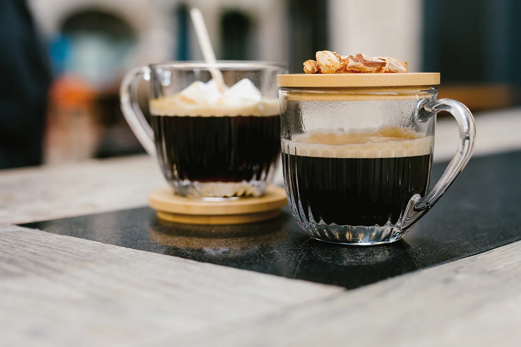 Ouessant mok met deksel/onderzetter 2-pack, Transparant-bamboe La Rochère