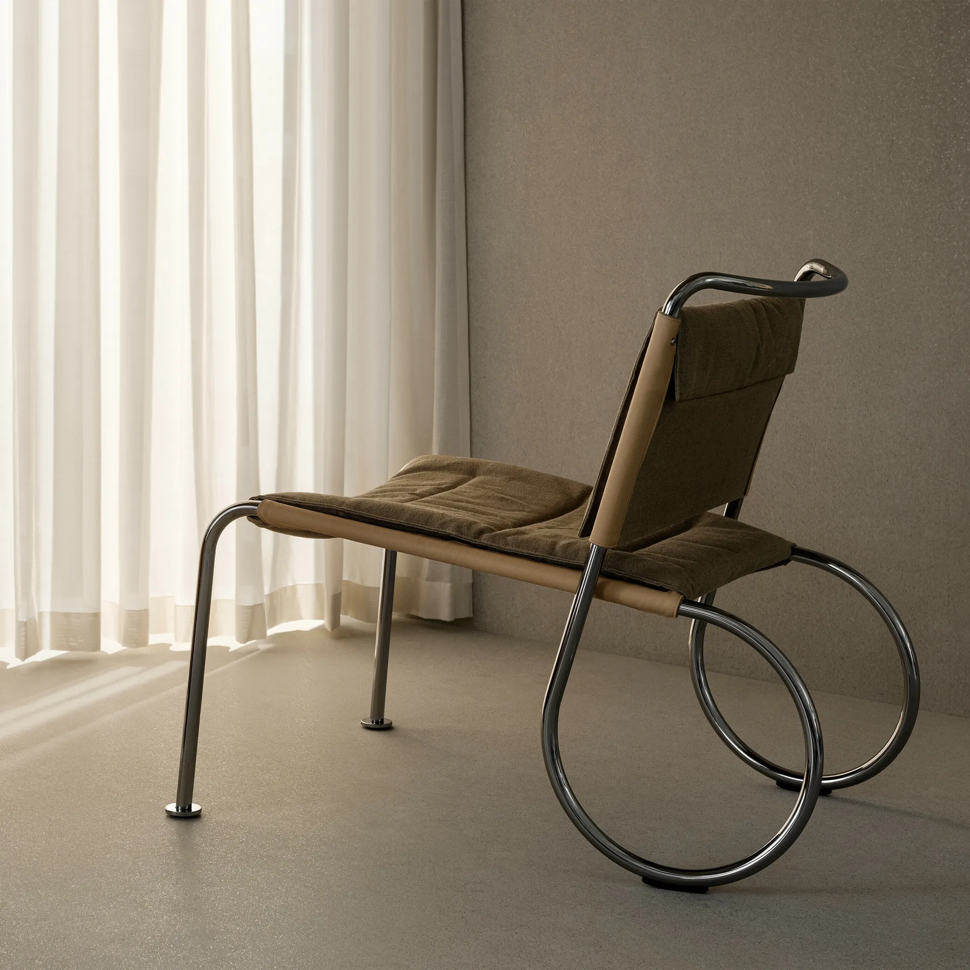 Corso easy chair stoel, Elmo Nordic leer Nature - natuur linnenweefsel - chroom Lammhults