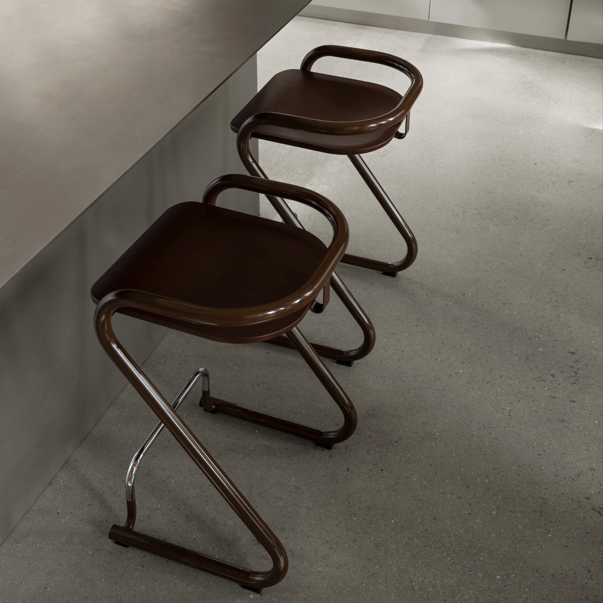 S70-3 barkruk, Elmo Nordic leer Zwart - chromen onderstel Lammhults