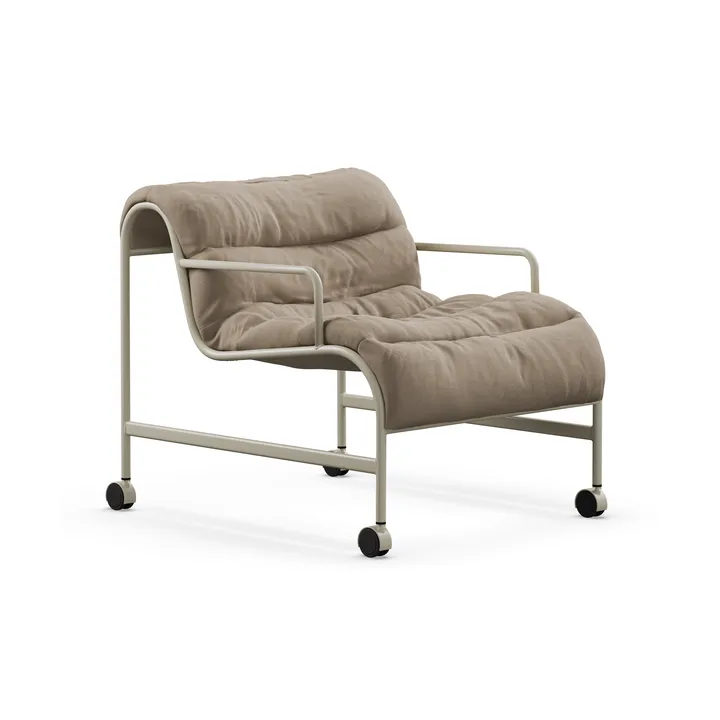 Sunny fauteuil met armleuningen - Barnum Hemp - beige textuur, onderstel met wielen - Lammhults