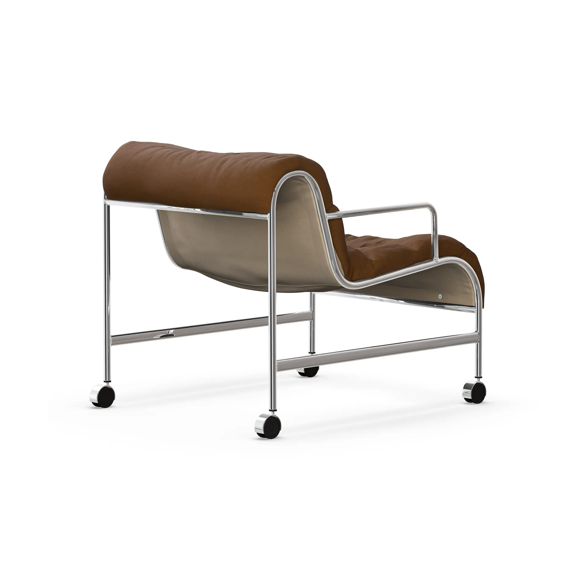 Sunny fauteuil met armleuningen, Vidar bruin - verchroomd onderstel met wielen Lammhults