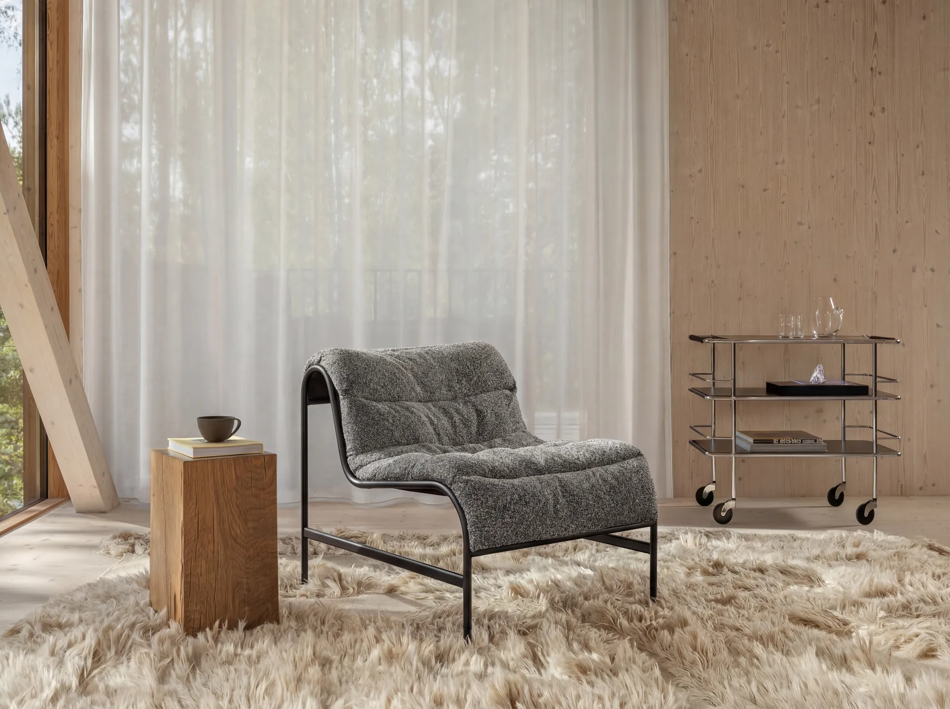 Sunny fauteuil, Zero Zwart - matzwart onderstel met wielen Lammhults