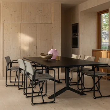 X75-2 stoel met armleuningen - Natuur linnenweefsel - Elmo Nordic leer Cognac - verchroomde poten - Lammhults