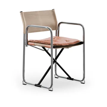 X75-2 stoel met armleuningen - Natuur linnenweefsel - Elmo Nordic leer Cognac - verchroomde poten - Lammhults