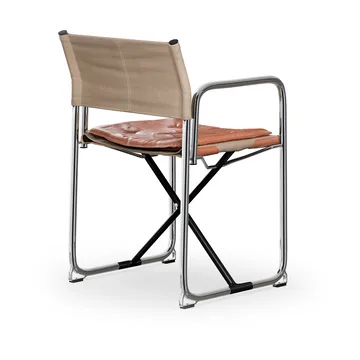 X75-2 stoel met armleuningen - Natuur linnenweefsel - Elmo Nordic leer Cognac - verchroomde poten - Lammhults