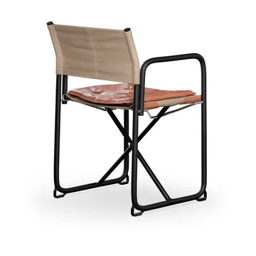 X75-2 stoel met armleuningen - Natuur linnenweefsel - Elmo Nordic leer Cognac - zwarte poten - Lammhults