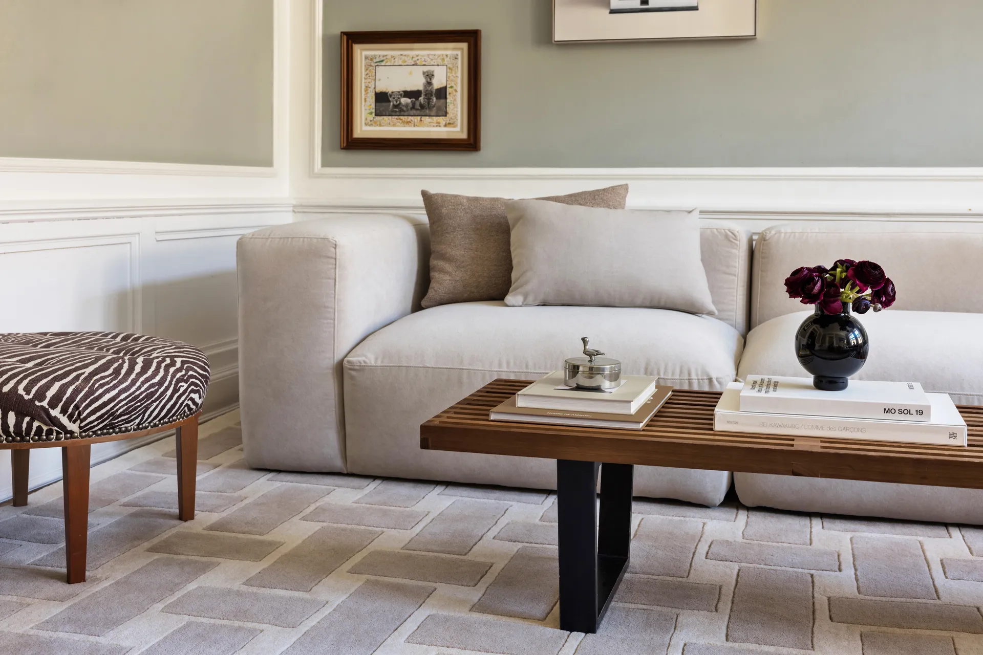 60S Geo Basket Weave wollen vloerkleed, Oatmeal, 180x270 cm Layered