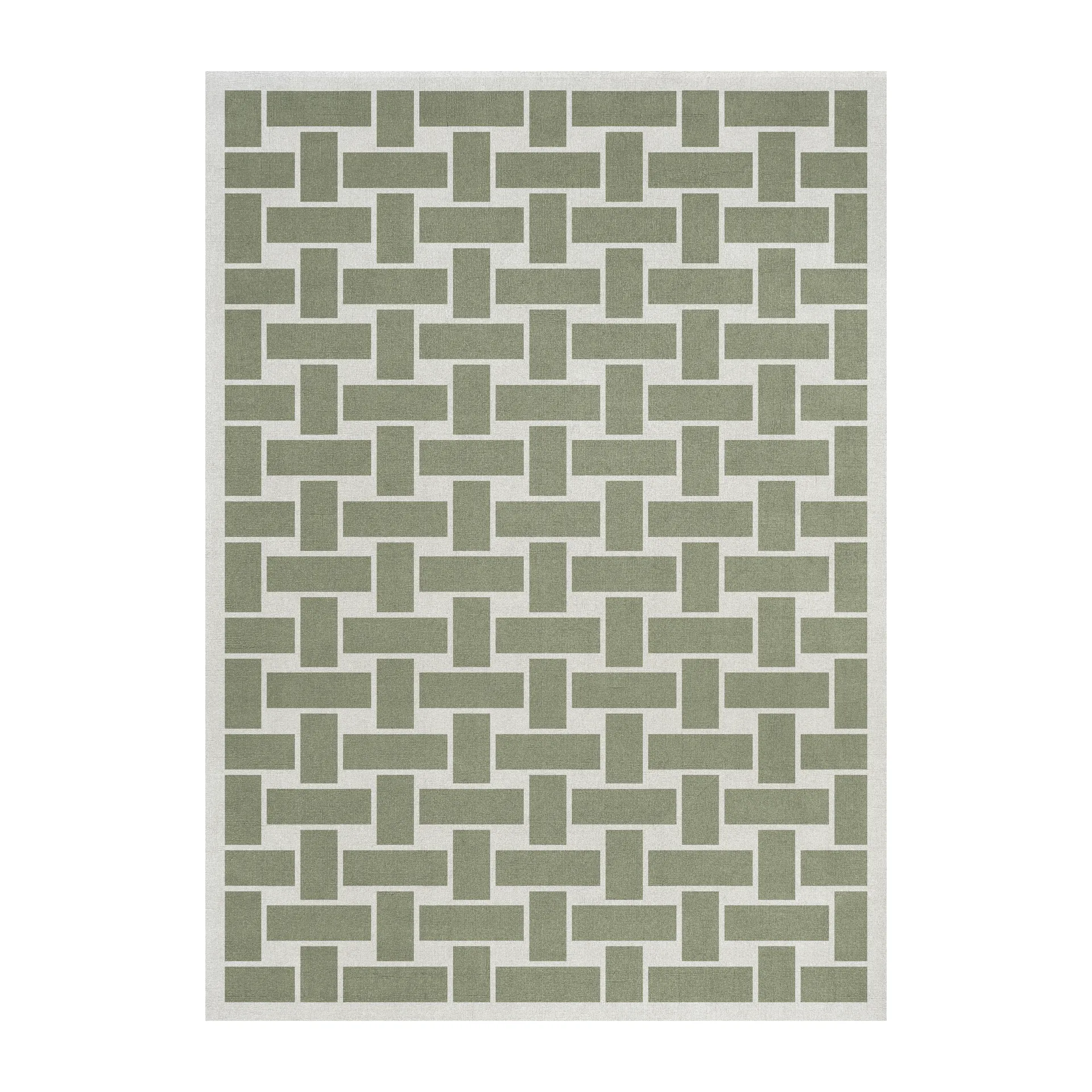 60S Geo Basket Weave wollen vloerkleed, Olive, 180x270 cm Layered