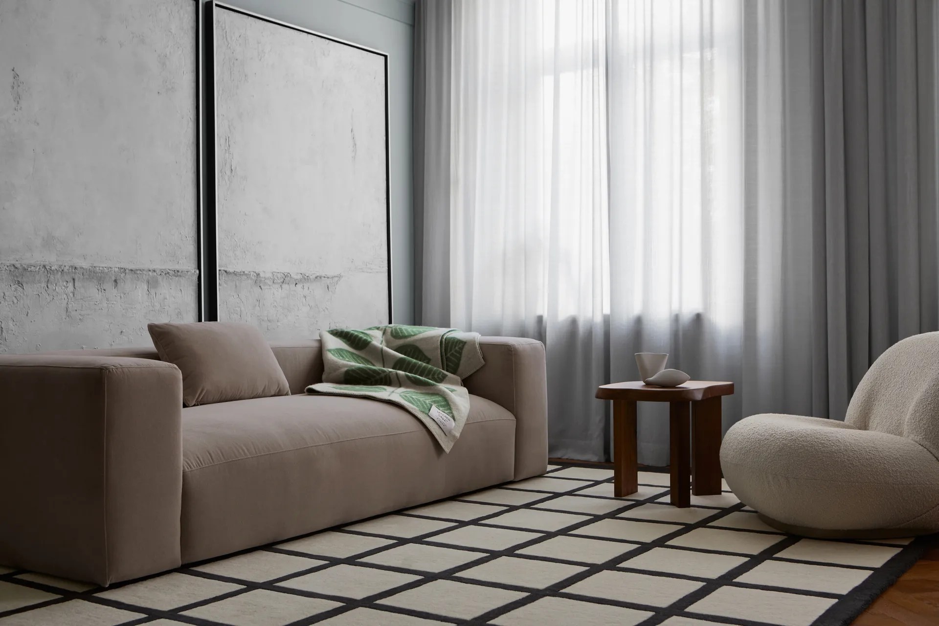 Avenue Checked wollen vloerkleed, White, 180x270 cm Layered