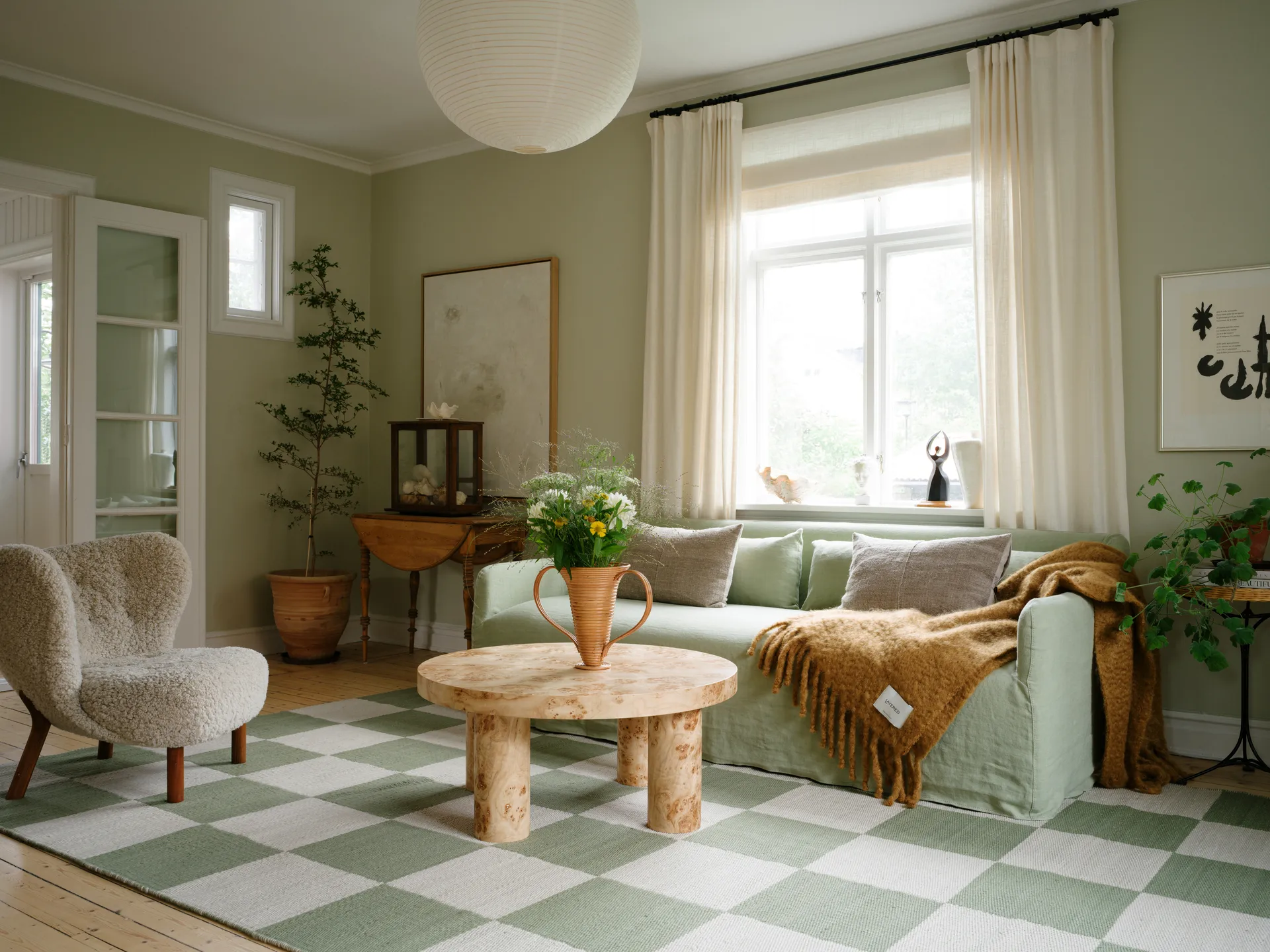 Chess wollen vloerkleed, Sage, 200x300 cm Layered