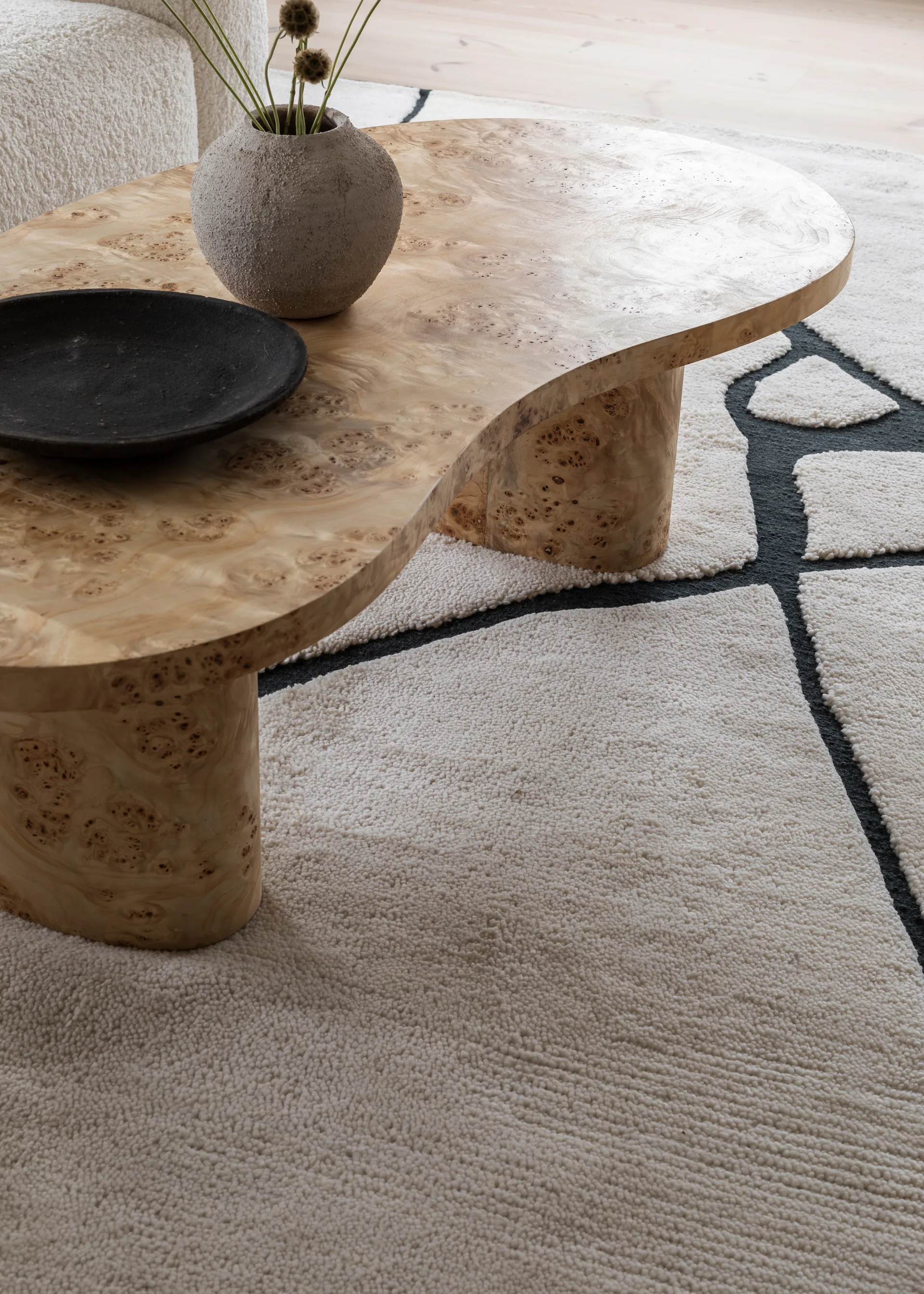 Gute wollen vloerkleed, Black and white 180x270 cm Layered