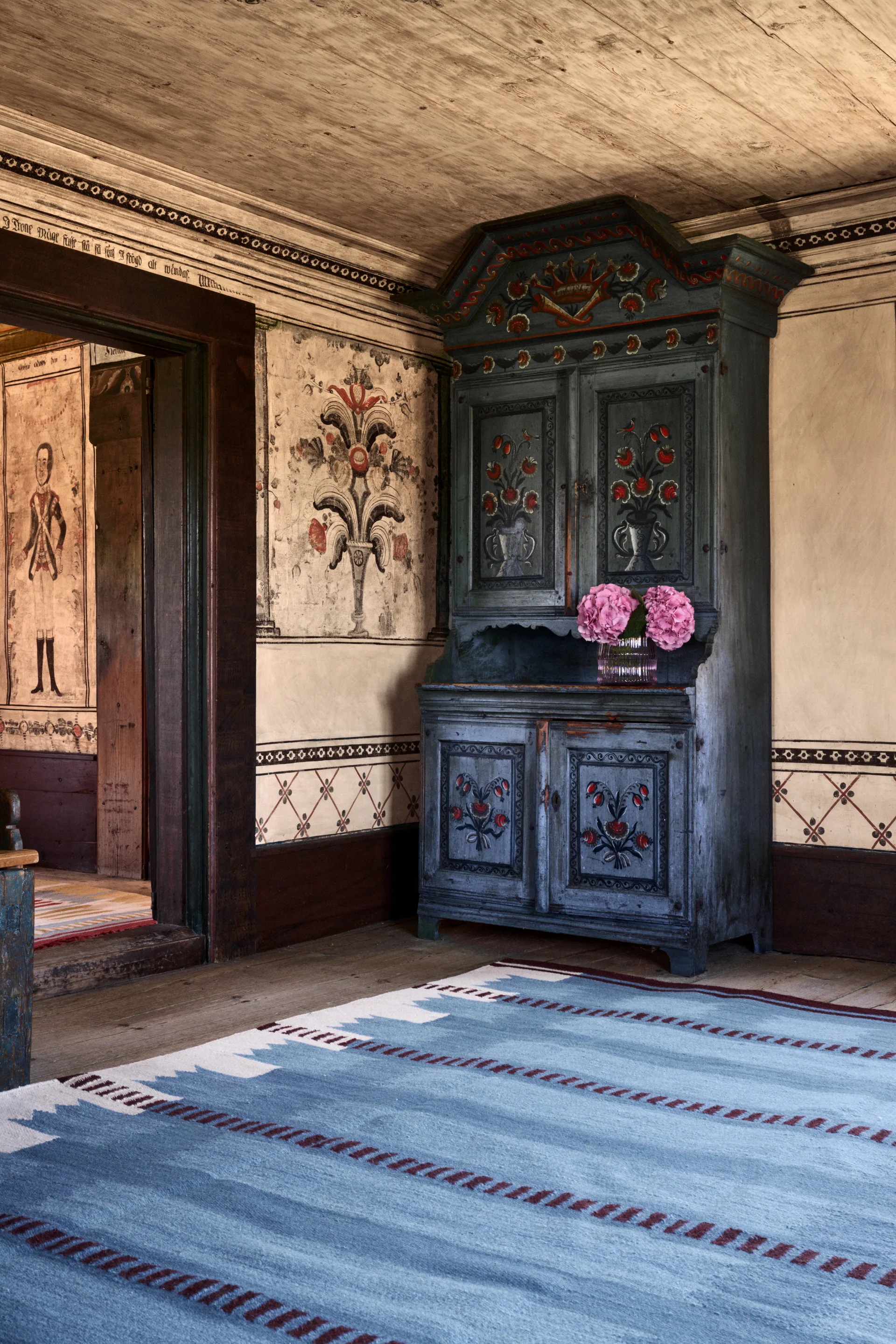 Röllakan Iris wollen vloerkleed, Petrol, 250x350 cm Layered