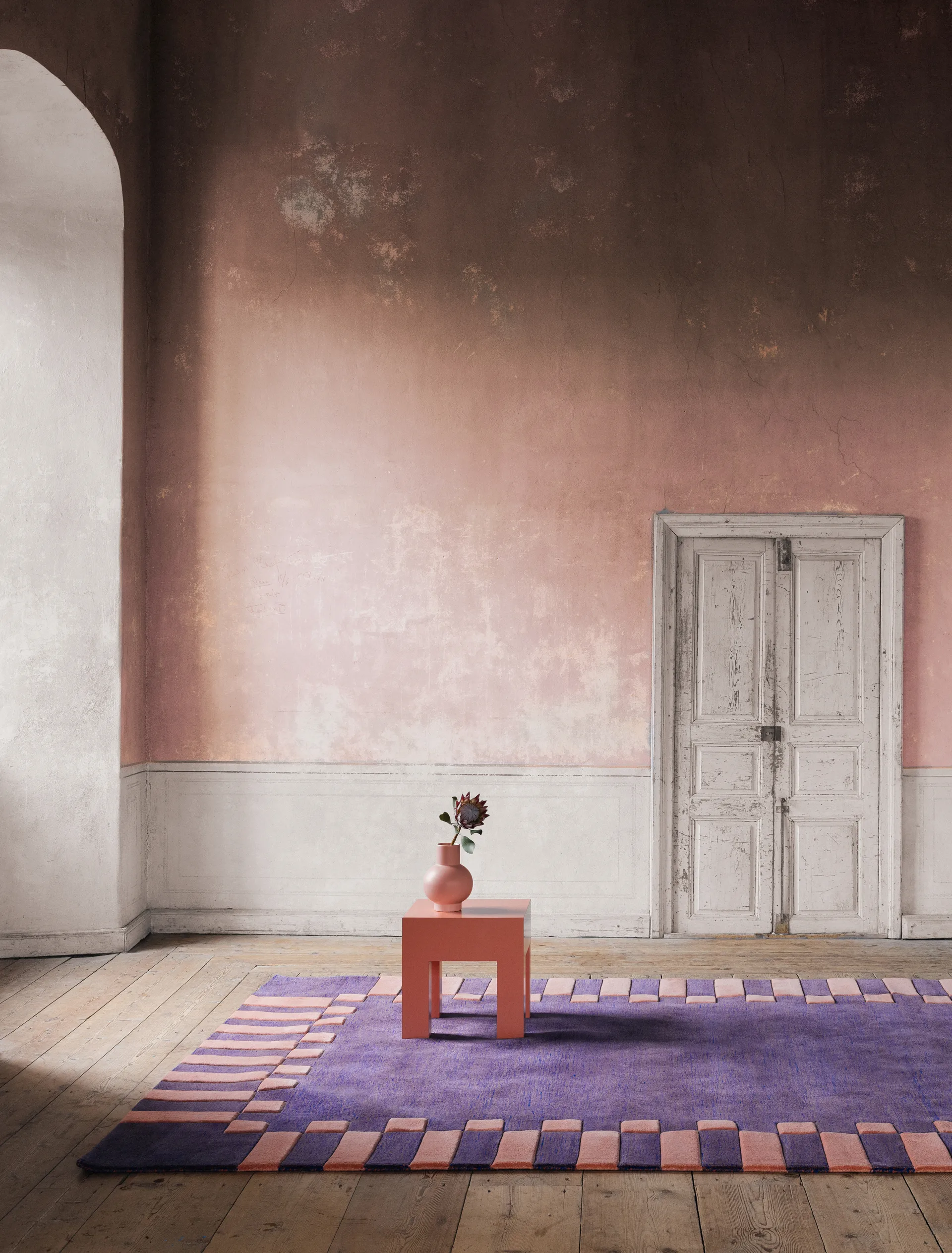 Teklan frame wollen vloerkleed, Cobalt salmon, 200x300 cm Layered