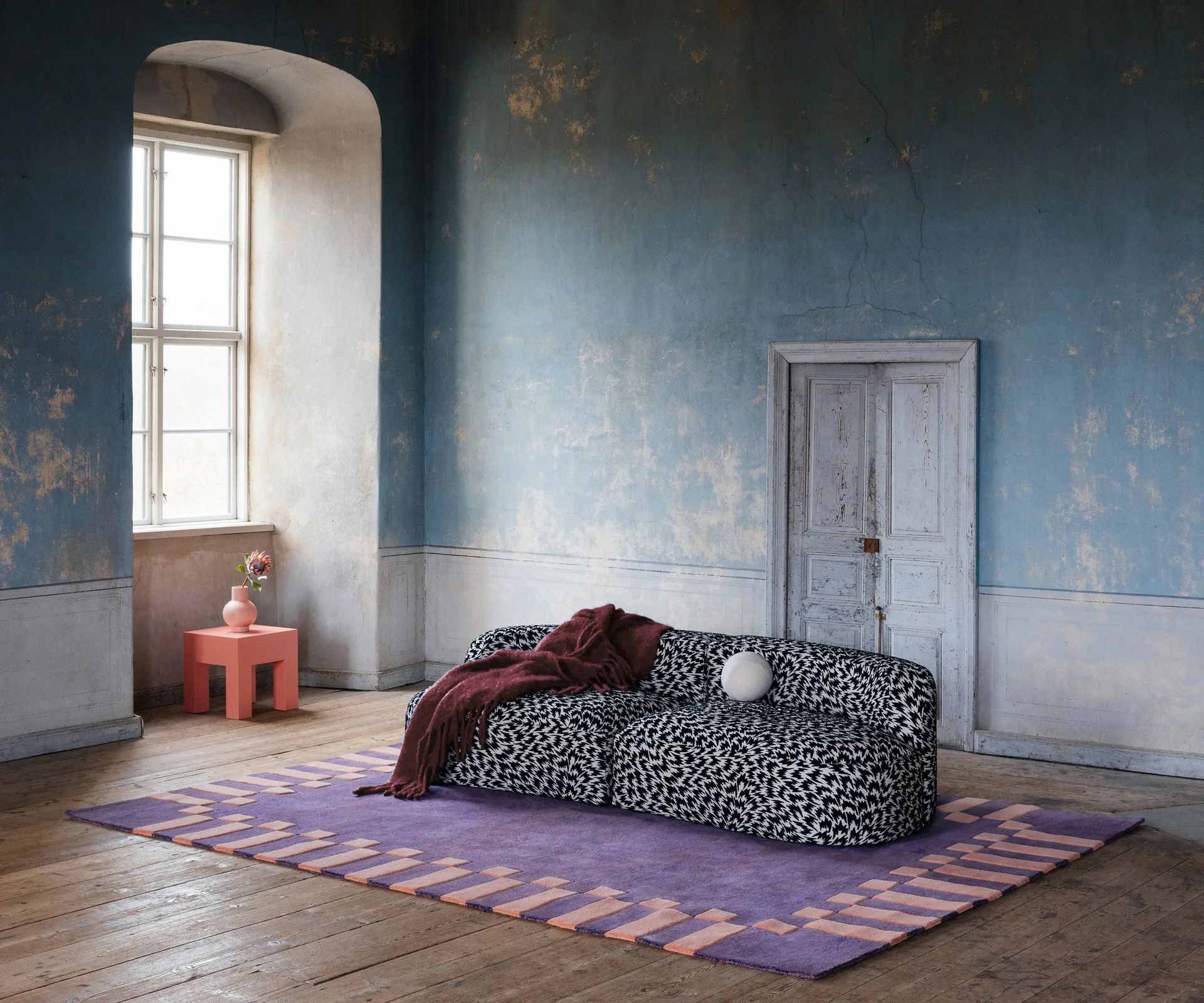 Teklan frame wollen vloerkleed, Cobalt salmon, 300x400 cm Layered