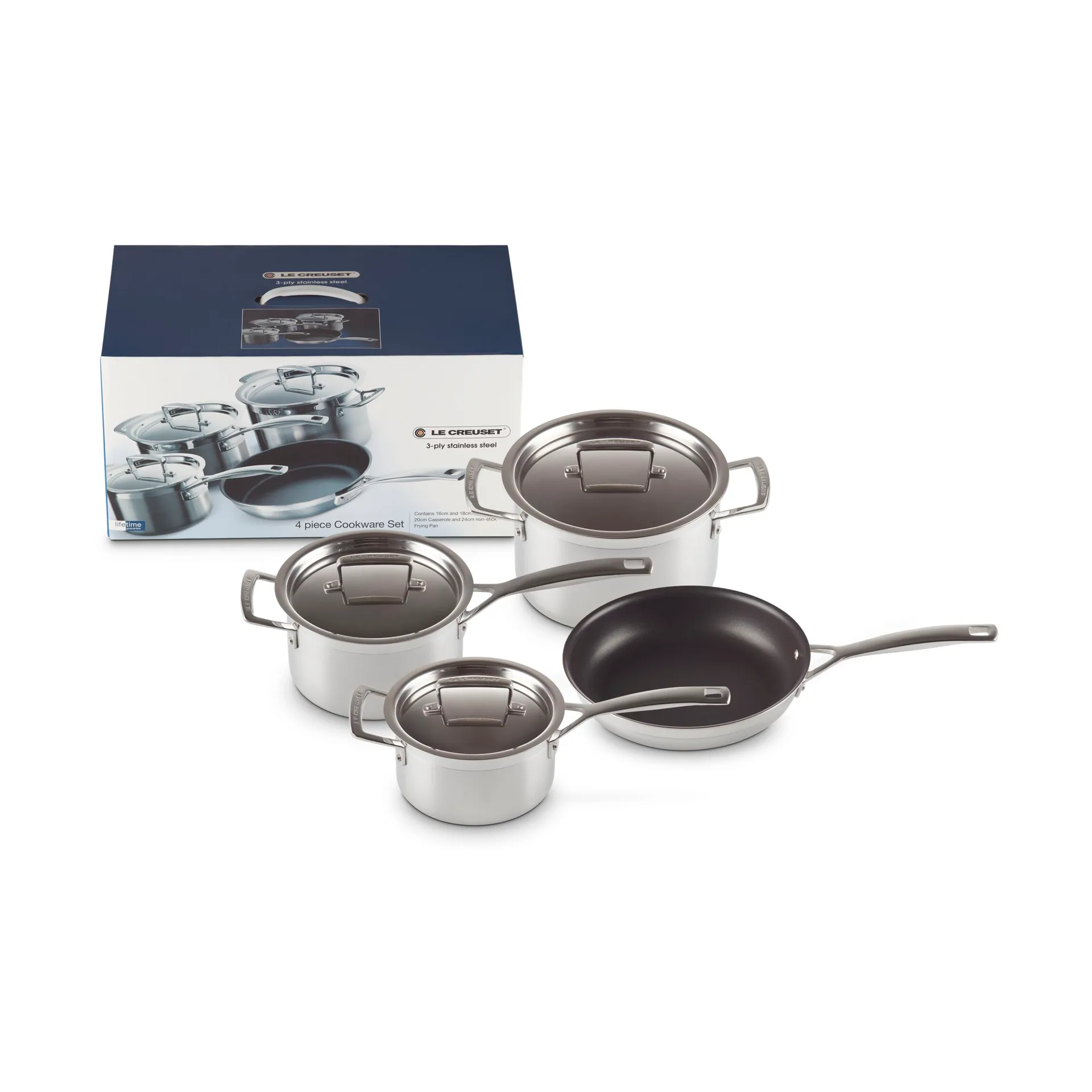 Le Creuset braad- en koekenpannenset, Roestvrij staal, 4 delen Le Creuset