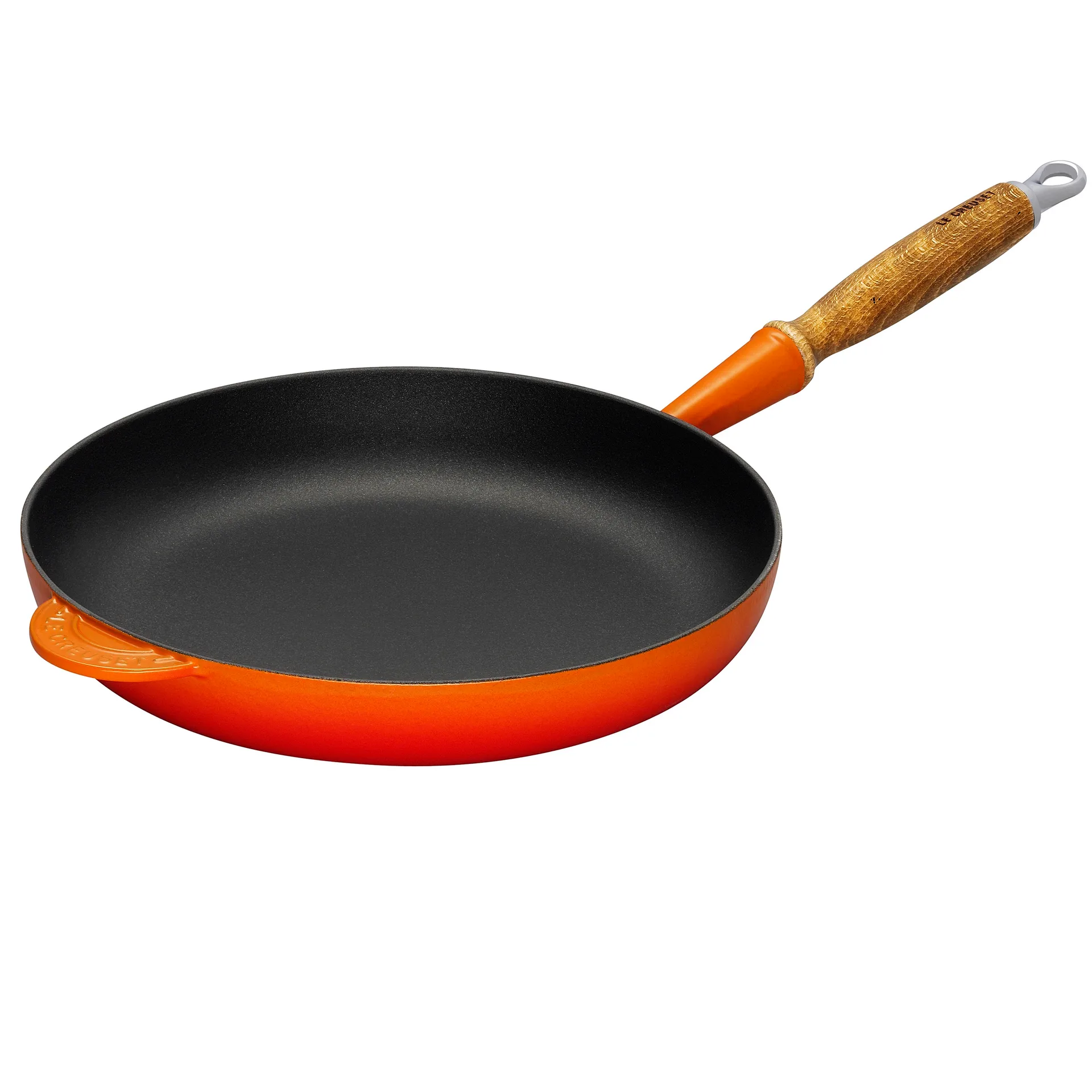 Le Creuset koekenpan met houten steel 28 cm, Oranjerood Le Creuset