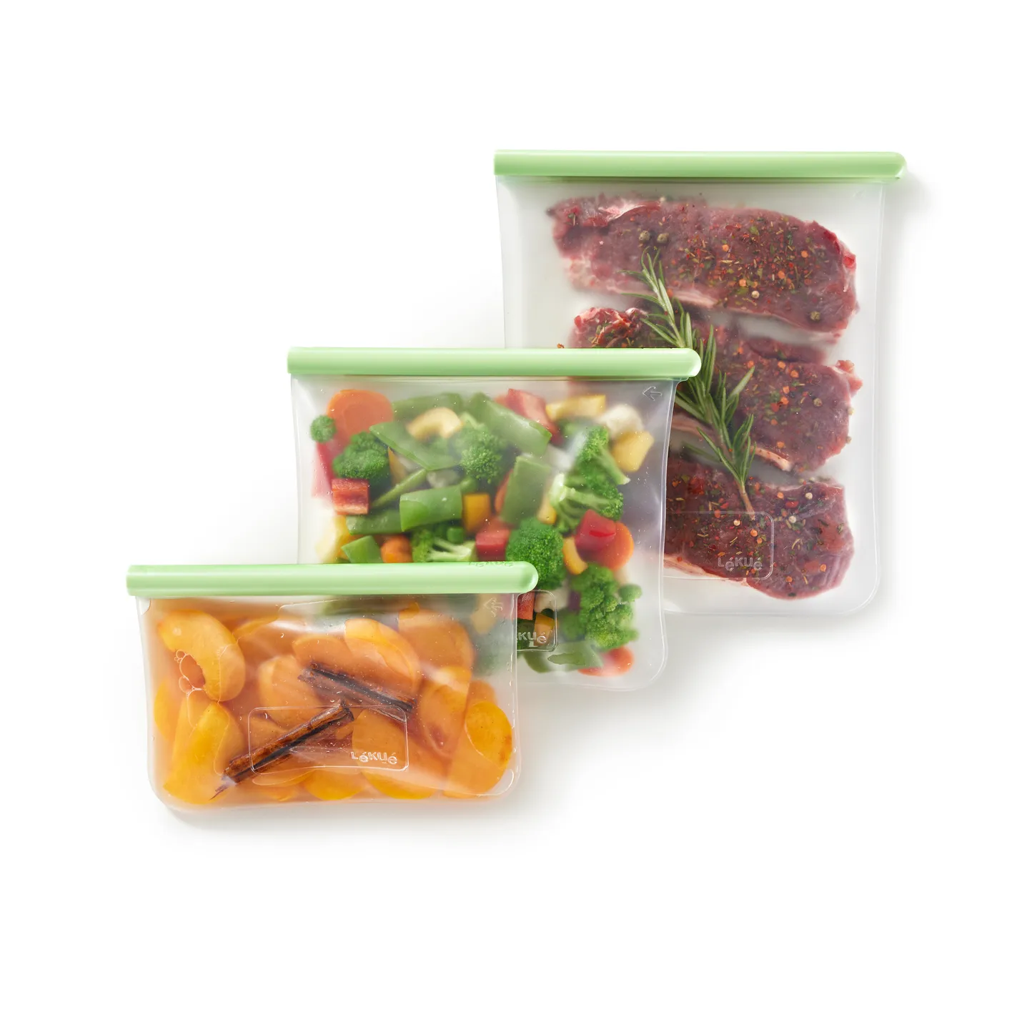 Lékué platte herbruikbare zak 3-delig, Groen Lékué