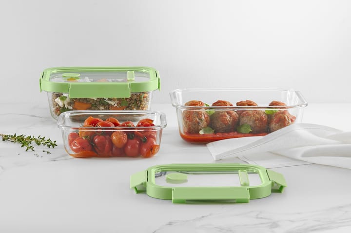 Lékué rechthoekige glazen lunchbox 0,37 L, Groen Lékué