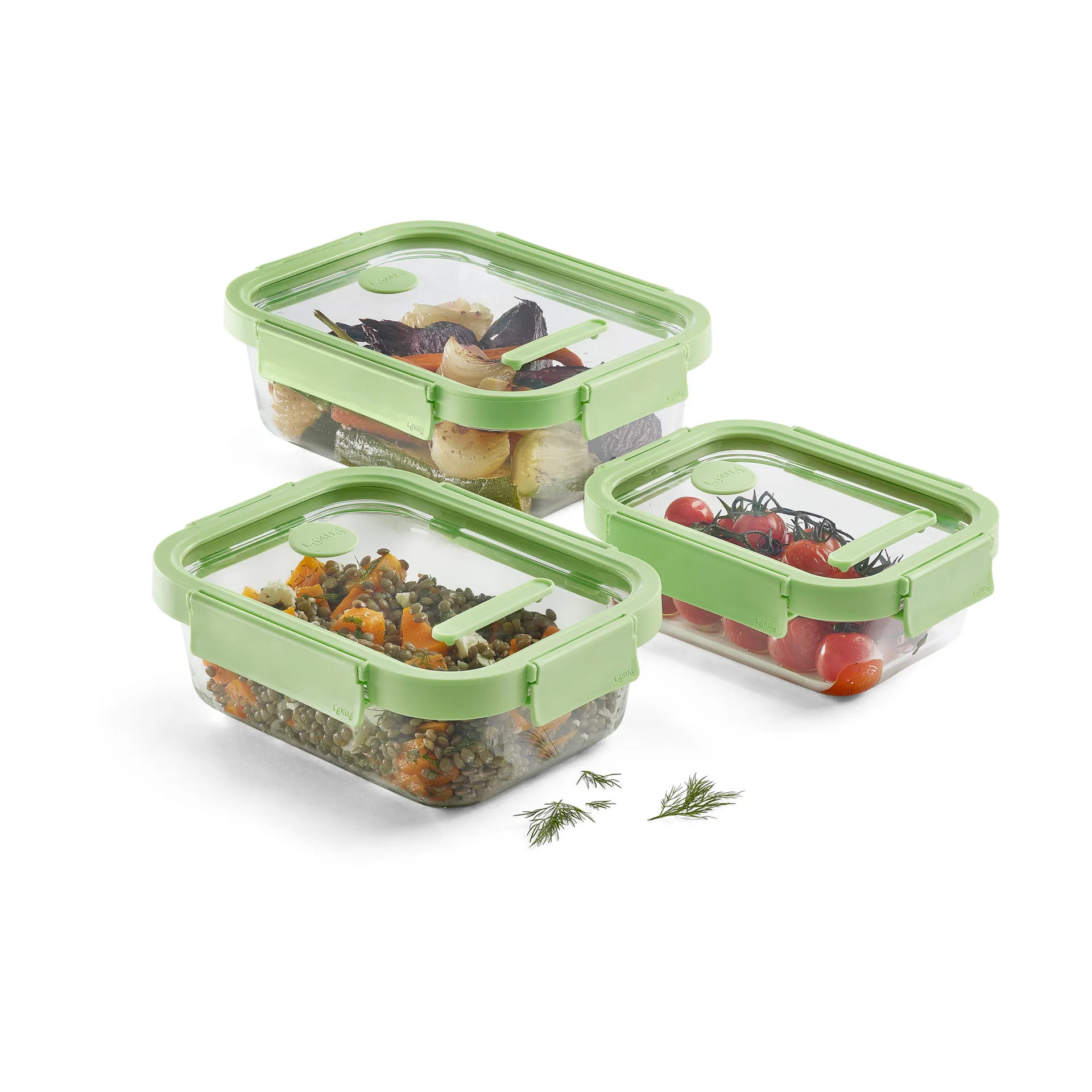 Lékué rechthoekige lunchbox 3-delig, Groen Lékué
