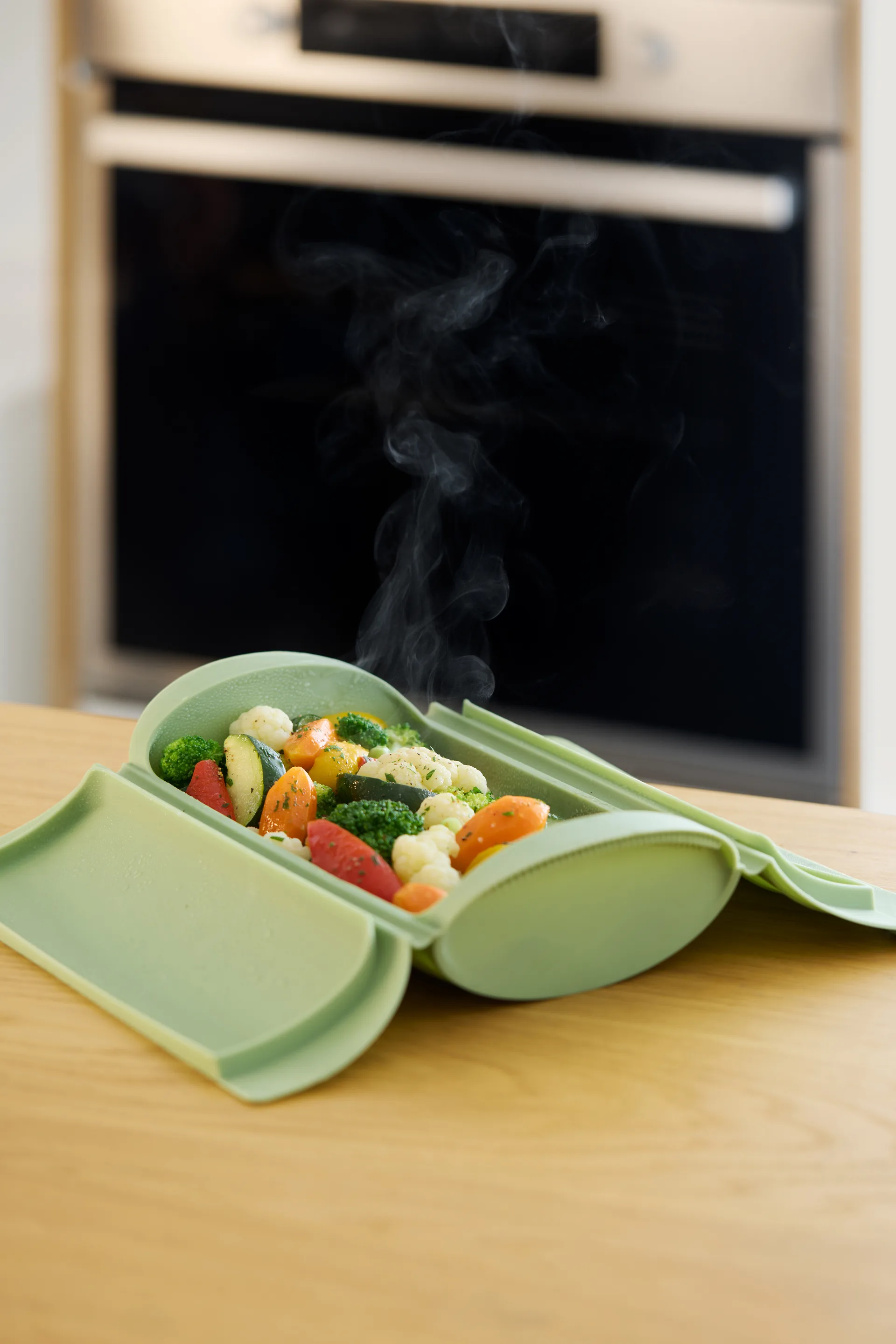 Lékué stoomkoker, Groen, met tray, 2-pack Lékué