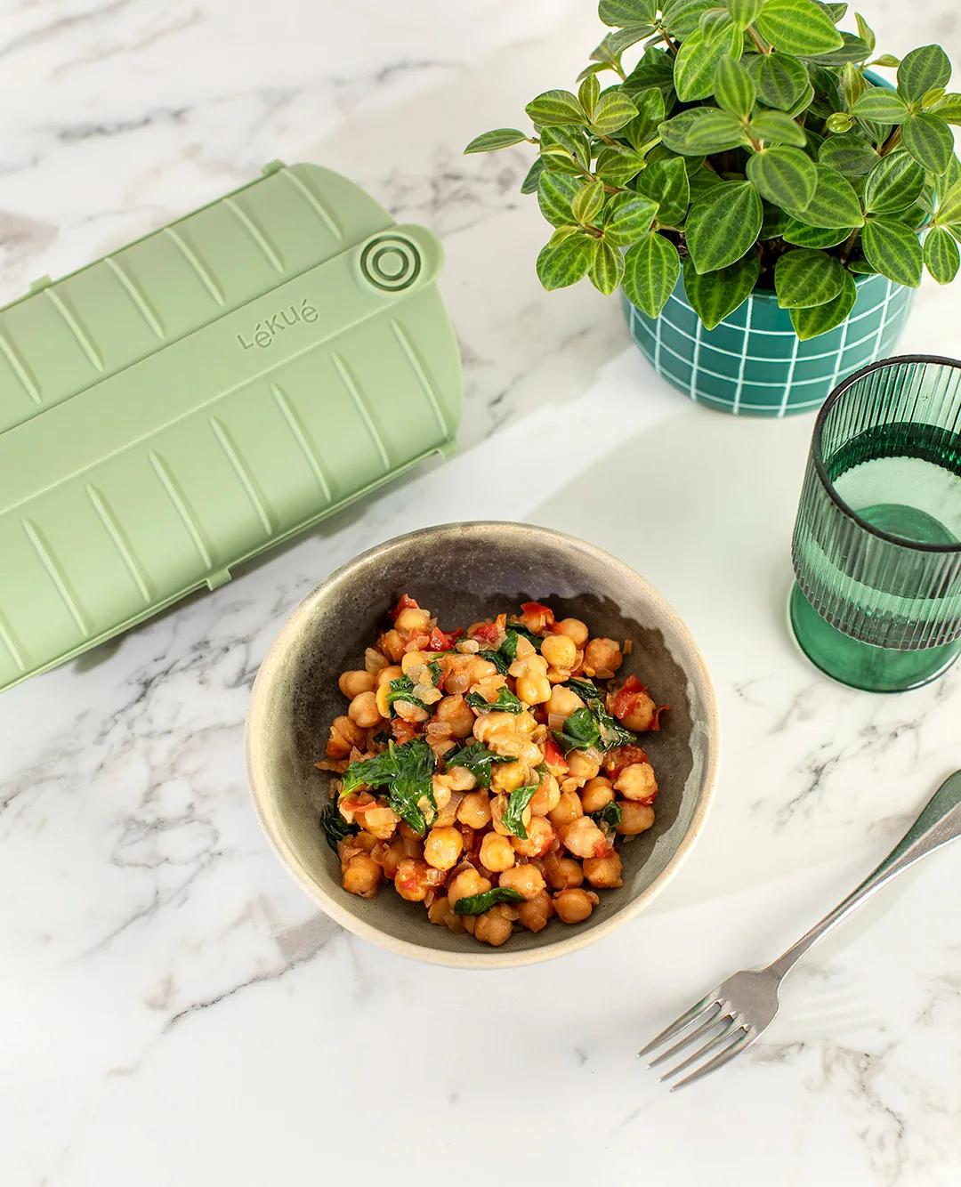 Lékué stoomkoker, Groen, met tray, 2-pack Lékué