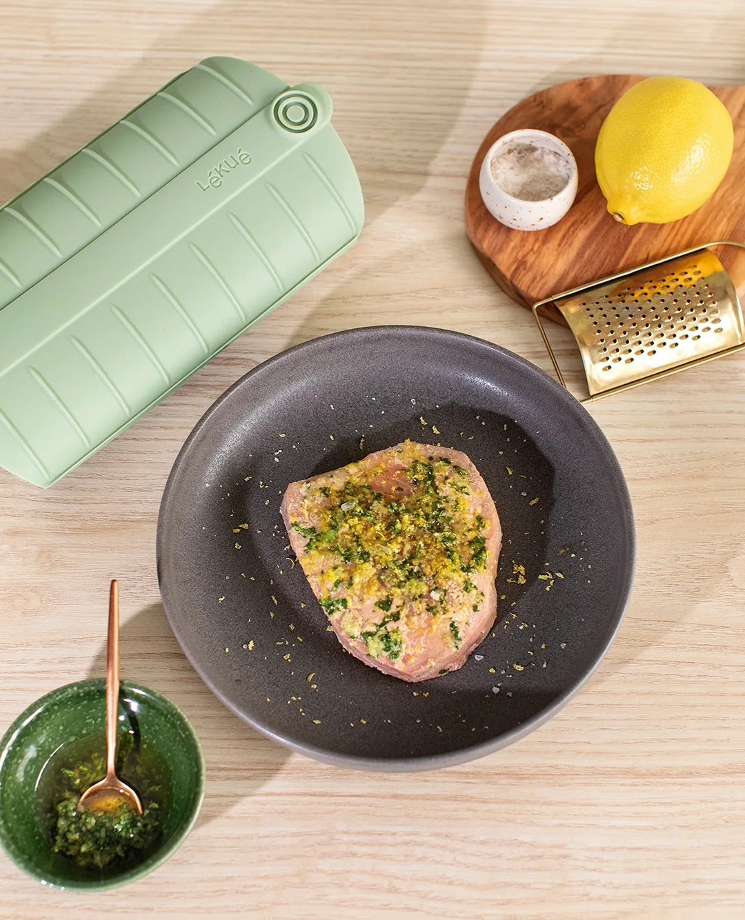 Lékué stoomkoker, Groen, met tray, 2-pack Lékué
