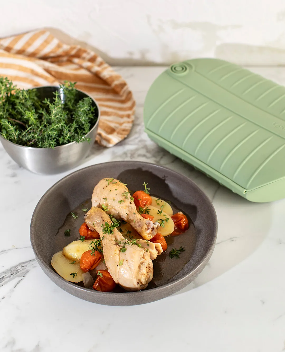 Lékué stoomkoker, Groen, met tray, 4-pack Lékué