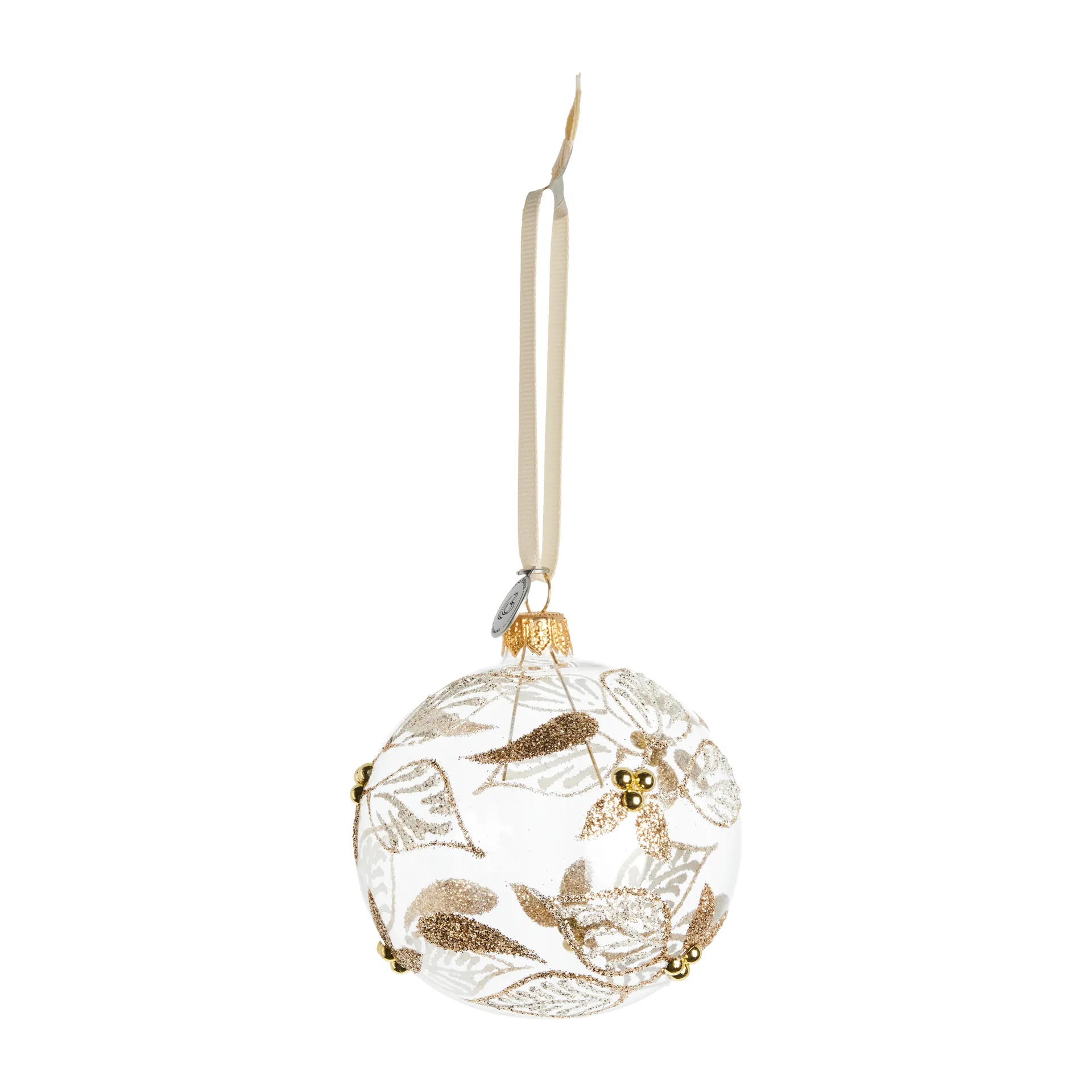 Cadelia kerstbal blad Ø8 cm, clear-light gold Lene Bjerre