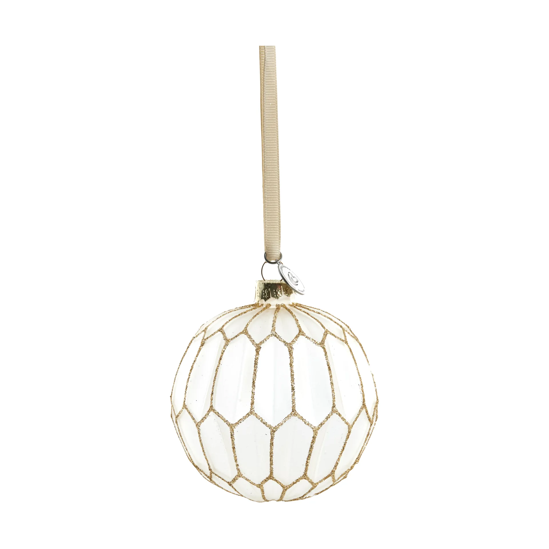 Navina kerstbal rond Ø8 cm, White-Light gold Lene Bjerre