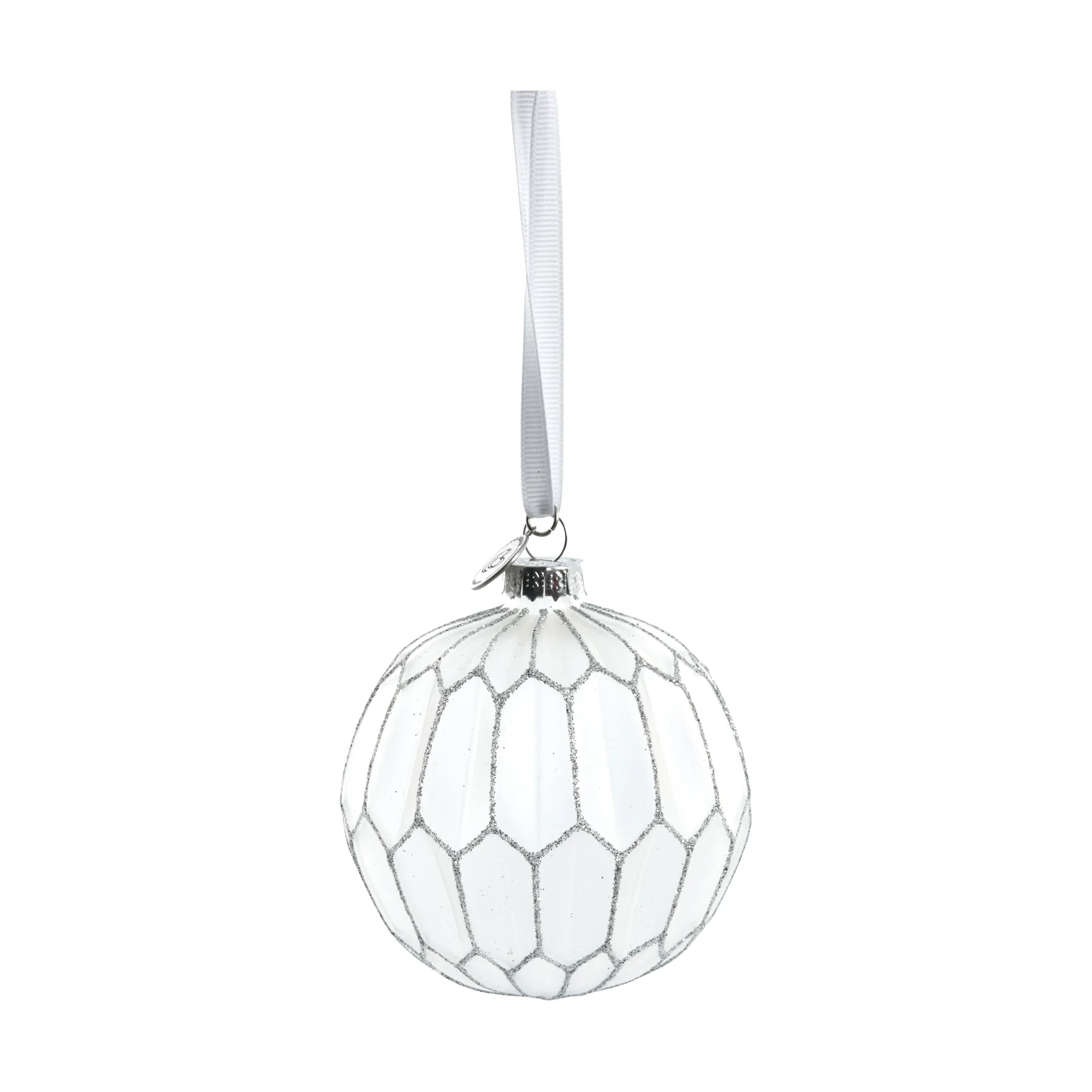 Navina kerstbal rond Ø8 cm, White-Silver Lene Bjerre