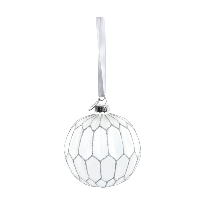 Navina kerstbal rond Ø8 cm - White-Silver - Lene Bjerre