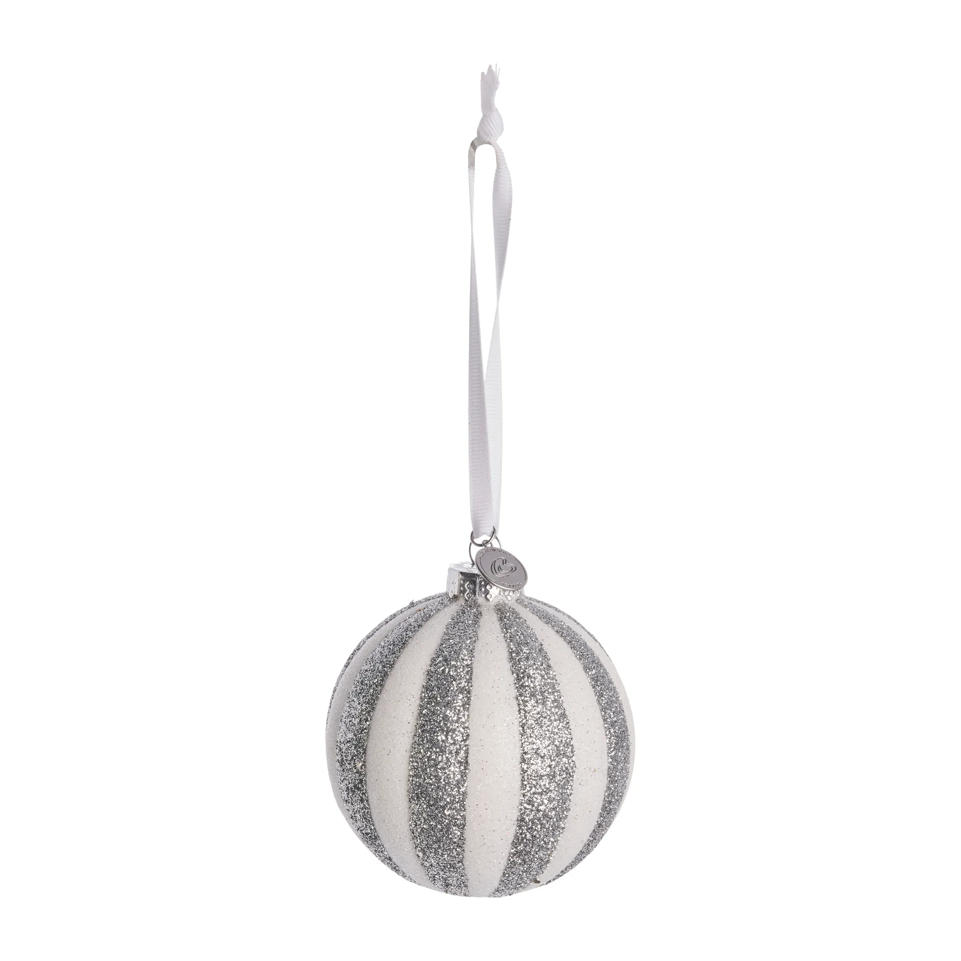 Selvie kerstbal Ø8 cm, white-silver Lene Bjerre