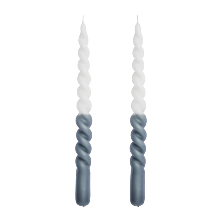 Twisted gedraaide kaarsen tweekleurig 25 cm 2-pack - Dark grey-white - Lene Bjerre