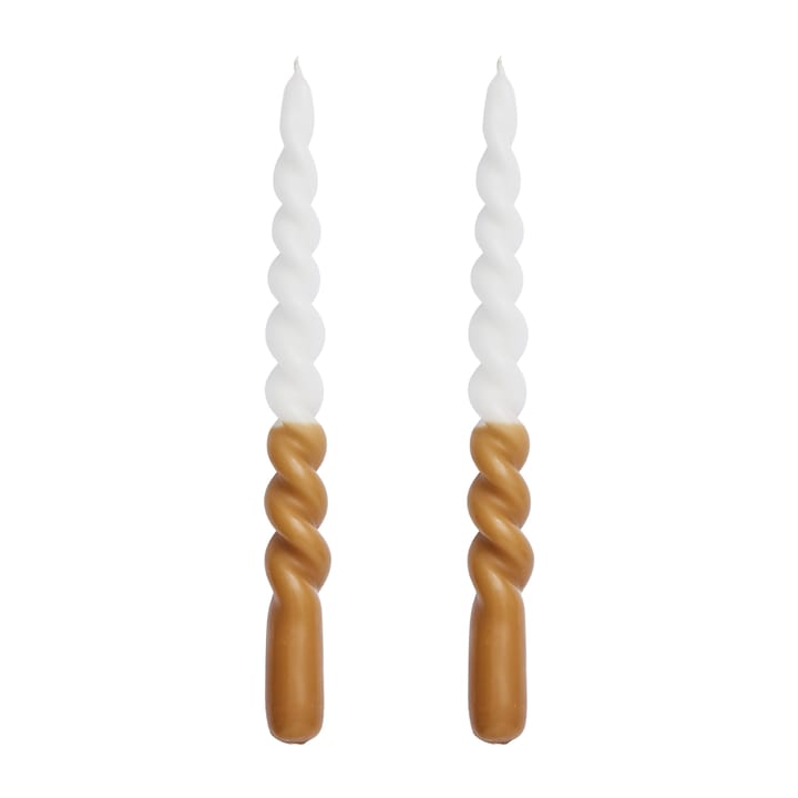Twisted gedraaide kaarsen tweekleurig 25 cm 2-pack - Golden brown-white - Lene Bjerre
